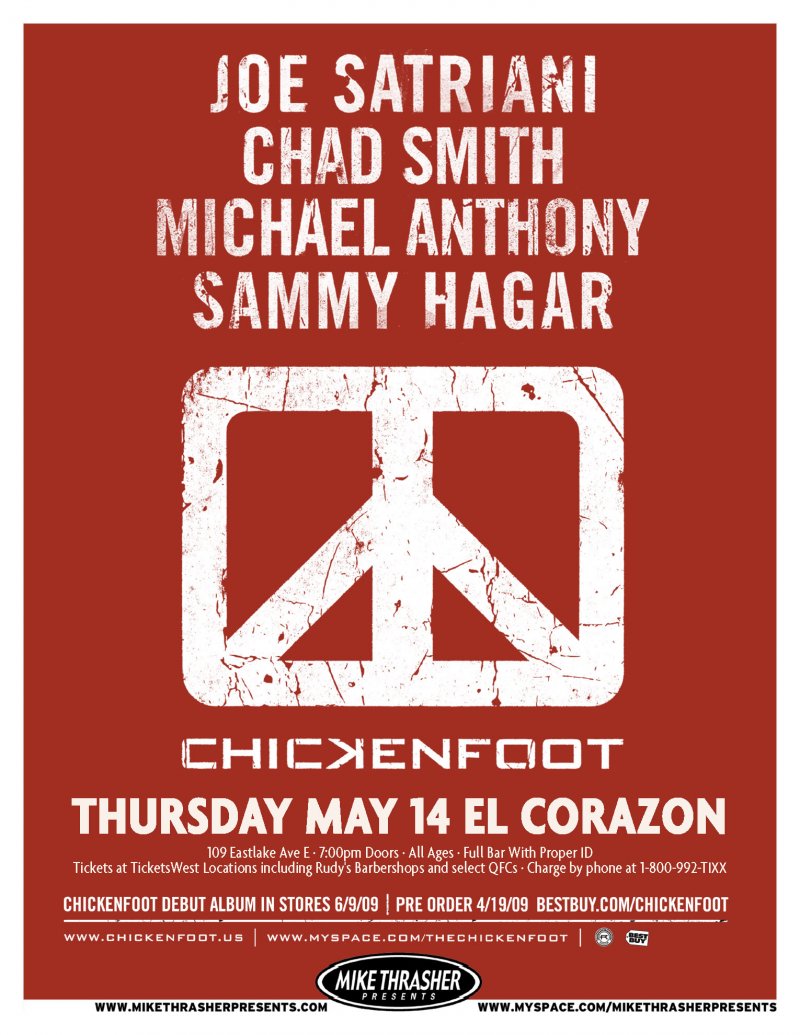 Image 0 of CHICKENFOOT Joe Satriani/ Sammy Hagar Seattle Washington 2009 Gig Concert POSTER