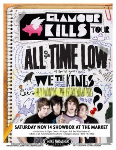 ALL TIME LOW 2009 Gig POSTER Seattle Washington Concert