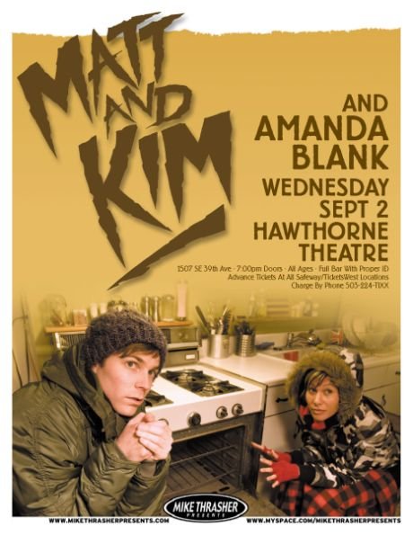 Image 0 of MATT AND KIM Matt & Kim 2009 Gig POSTER Portland Oregon Concert 