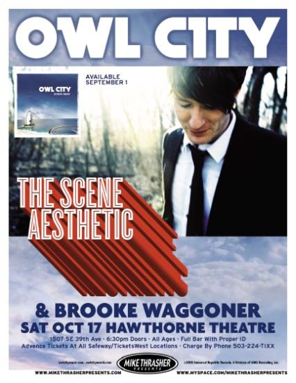 Image 0 of OWL CITY 2009 Gig POSTER Portland Oregon Concert Adam Young