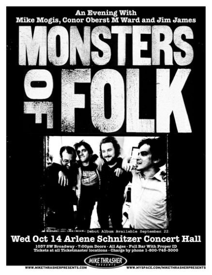 Image 0 of MONSTERS OF FOLK Gig POSTER Conor Oberst Jim James Portland Oregon 2009 Concert