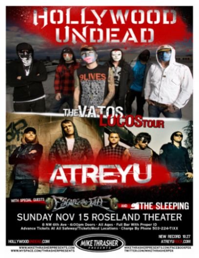 Image 0 of HOLLYWOOD UNDEAD and ATREYU Portland Oregon November 2009 Gig Concert POSTER