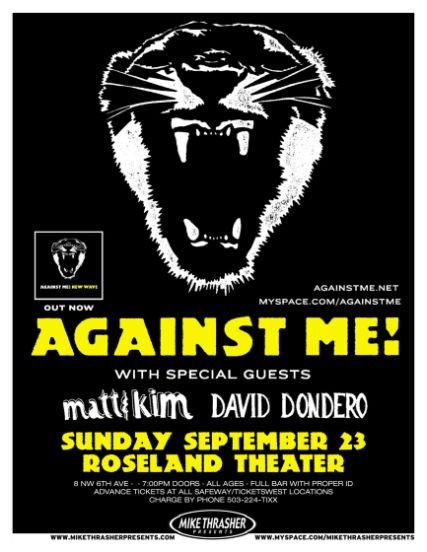 AGAINST ME! Gig POSTER Sept. 2007 Portland Oregon Concert