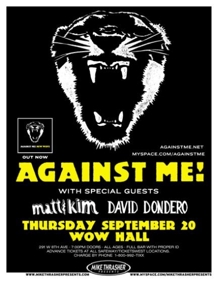 Image 0 of AGAINST ME! Gig POSTER Eugene Oregon September 2007 Concert 