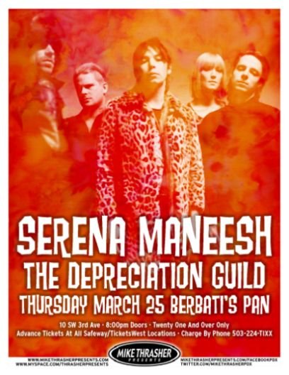 Image 0 of SERENA MANEESH 2010 Gig POSTER Portland Oregon Concert