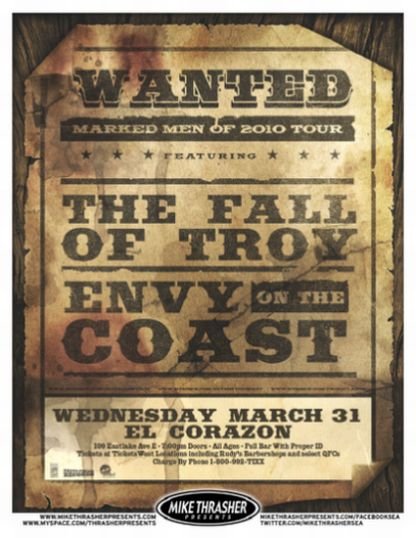 Image 0 of FALL OF TROY 2010 Gig POSTER Seattle Washington Marked Men Tour Concert