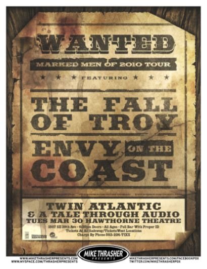 Image 0 of FALL OF TROY 2010 Gig POSTER Portland Oregon Marked Men Tour Concert