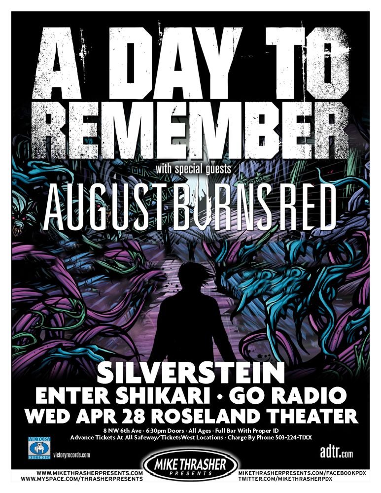 A DAY TO REMEMBER 2010 Gig POSTER Portland Oregon Concert 