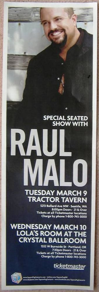 Image 0 of Malo RAUL MALO 2010 Gig POSTER 5x17 Seattle & Portland Oregon Concert