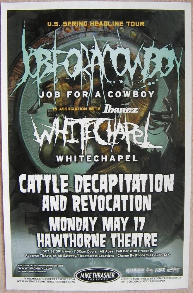 Image 0 of JOB FOR A COWBOY 2010 Gig POSTER Portland Oregon Concert