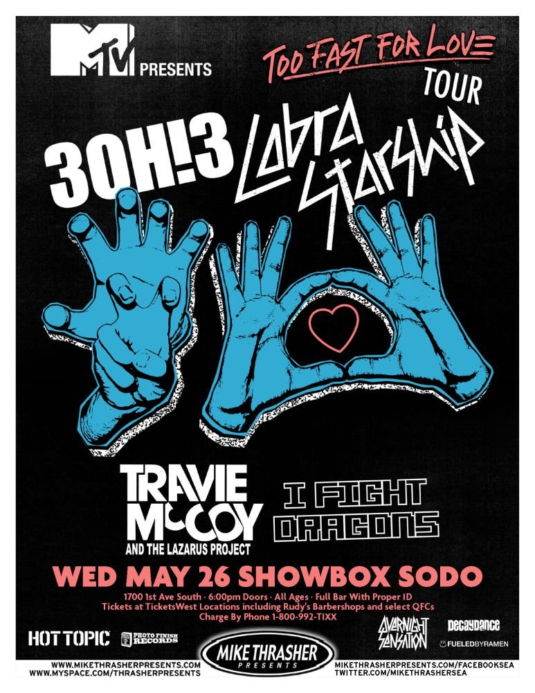 Image 0 of ThreeOH!3 3OH!3 30H!3 / COBRA STARSHIP 2010 POSTER Gig Seattle Wash. Concert