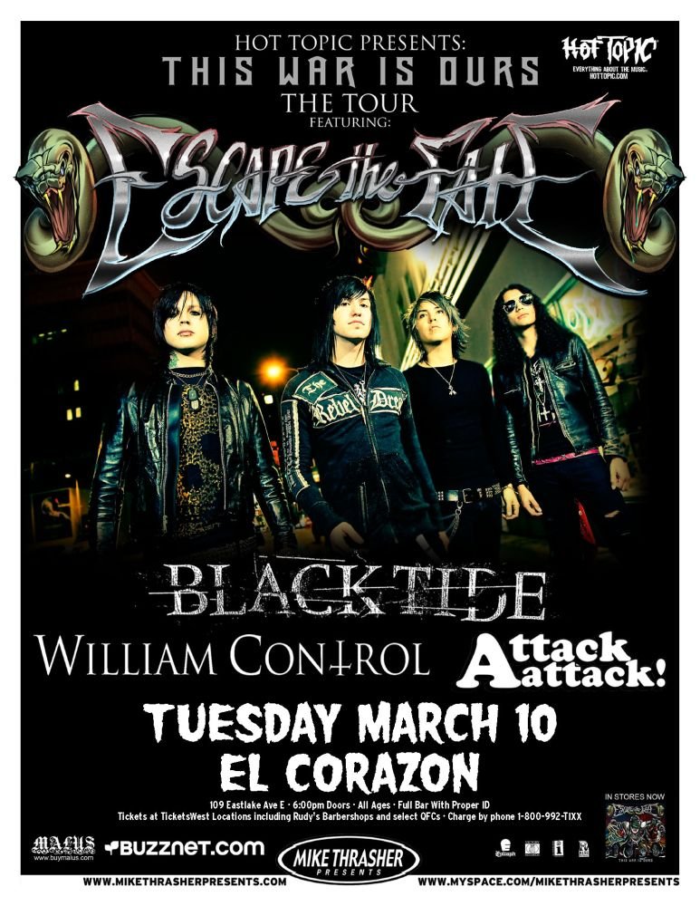Image 0 of ESCAPE THE FATE 2009 Gig POSTER Seattle Washington Concert