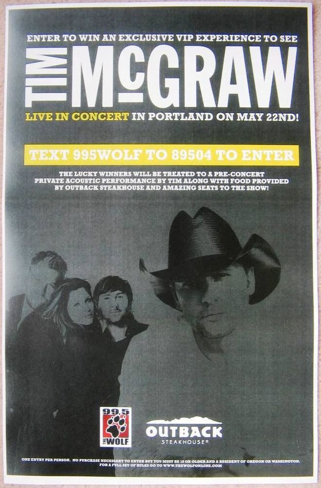 Image 0 of McGraw TIM McGRAW / LADY ANTEBELLUM 2010 POSTER Oregon Gig Concert (Version 2)