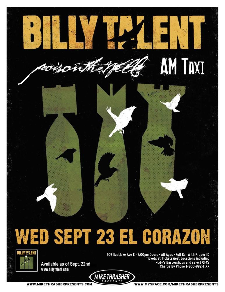 Image 0 of BILLY TALENT Seattle Washington 2009 Gig Concert POSTER