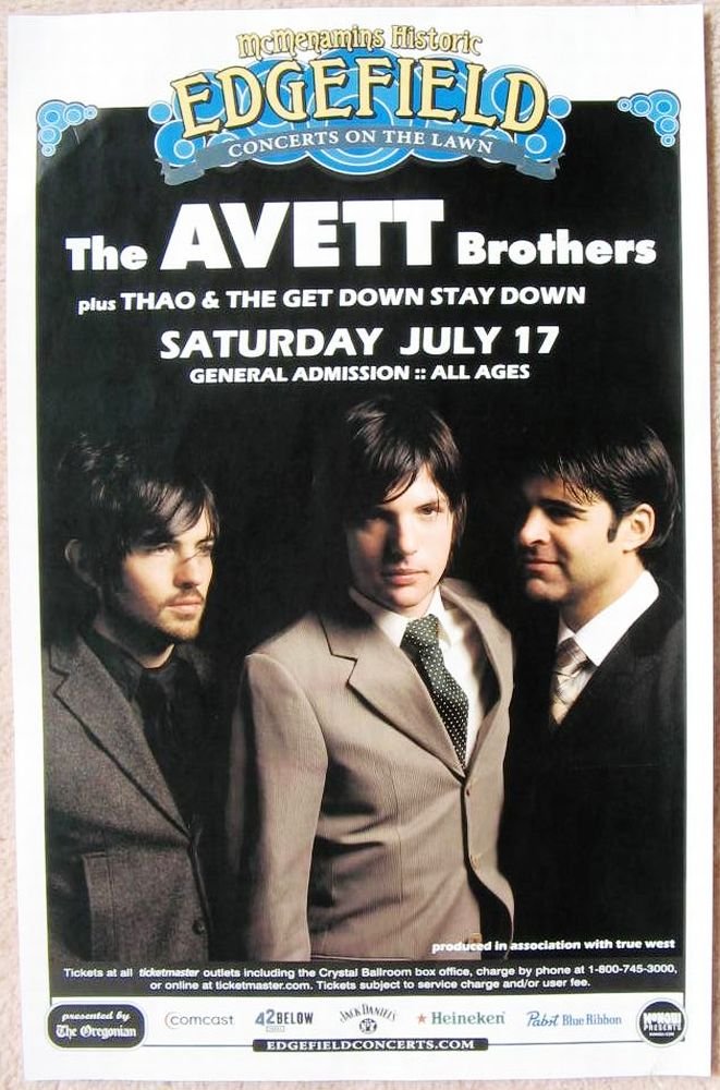 Image 0 of AVETT BROTHERS 2010 Gig POSTER Edgefield Portland Oregon Concert 