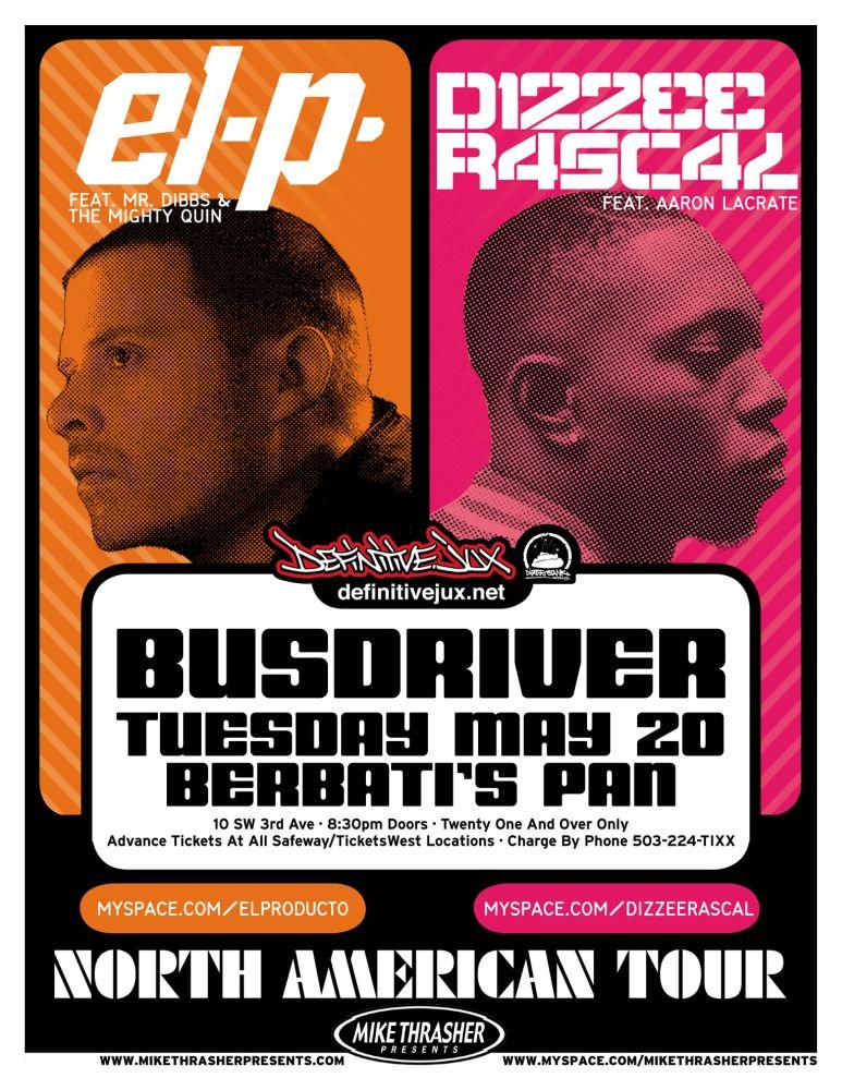 Image 0 of EL-P and DIZZEE RASCAL 2008 Gig POSTER Portland Oregon Concert