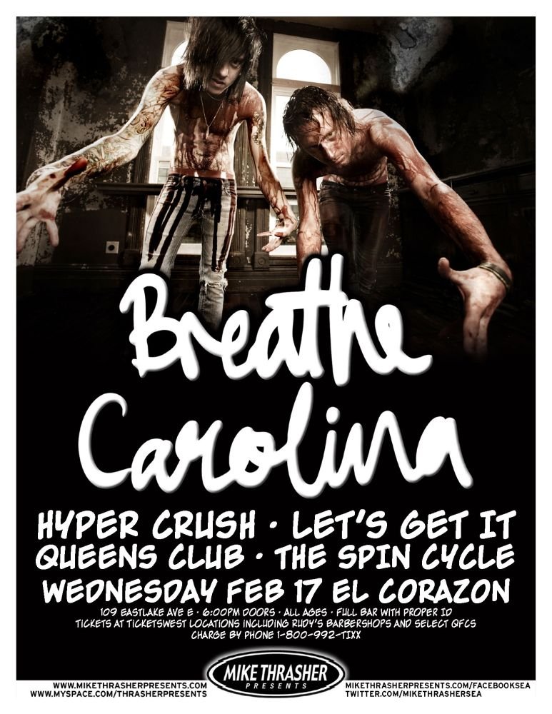 Image 0 of BREATHE CAROLINA 2010 Gig POSTER Seattle Washington Concert 