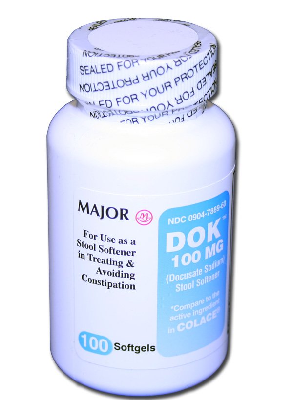 Dok Docusate Sodium 100 mg Capsules 1X100 Each by Major Pharmaceuticals