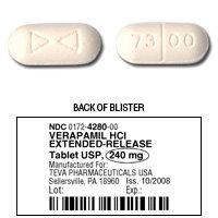 Teva pharmaceutical 100 (10x10) unit dose verapamil hcl extended-release tablets usp 240mg (301724280106)