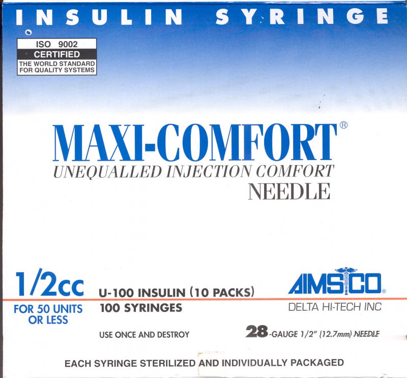 Aimsco Maxicomfort Insulin Syringe 10X10 Mfg. By Delta Hi Tech Inc