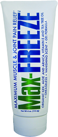 Max-Freeze Gel 4 oz With Organic Ilex Aloe Arnica Vit E & Tree Tea Oil