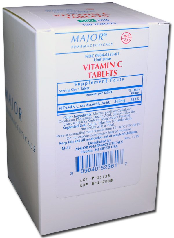 Ascorbic Acid 500 Mg Unit Dose Vitamin C Tablets 100