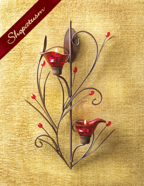Ruby Red Blossom Tealight Wall Sconce Candle Holder - Red Wall Sconces Candles Ruby Red Blossom Tealight Wall Sconce Candle Holder - Red Wall Sconces Candles