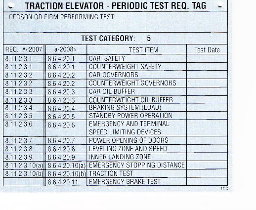 Image 0 of DT-TRACTIONC5 TRACTION ELEVATOR CATEGORY 5 TEST TAG