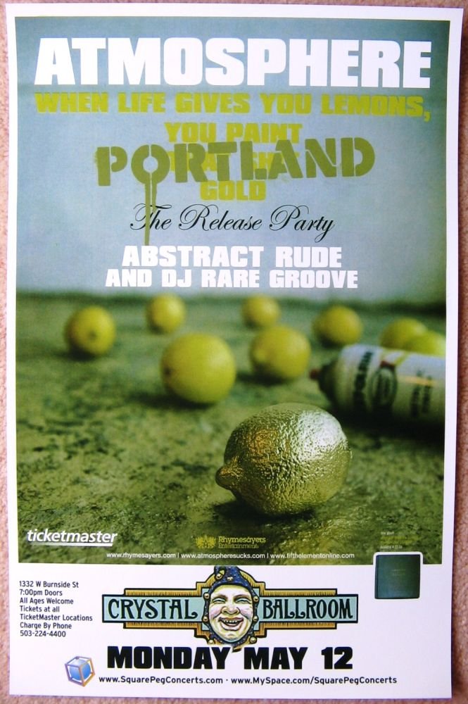 ATMOSPHERE 2008 Gig POSTER Portland Oregon Concert Slug Sean Daley 