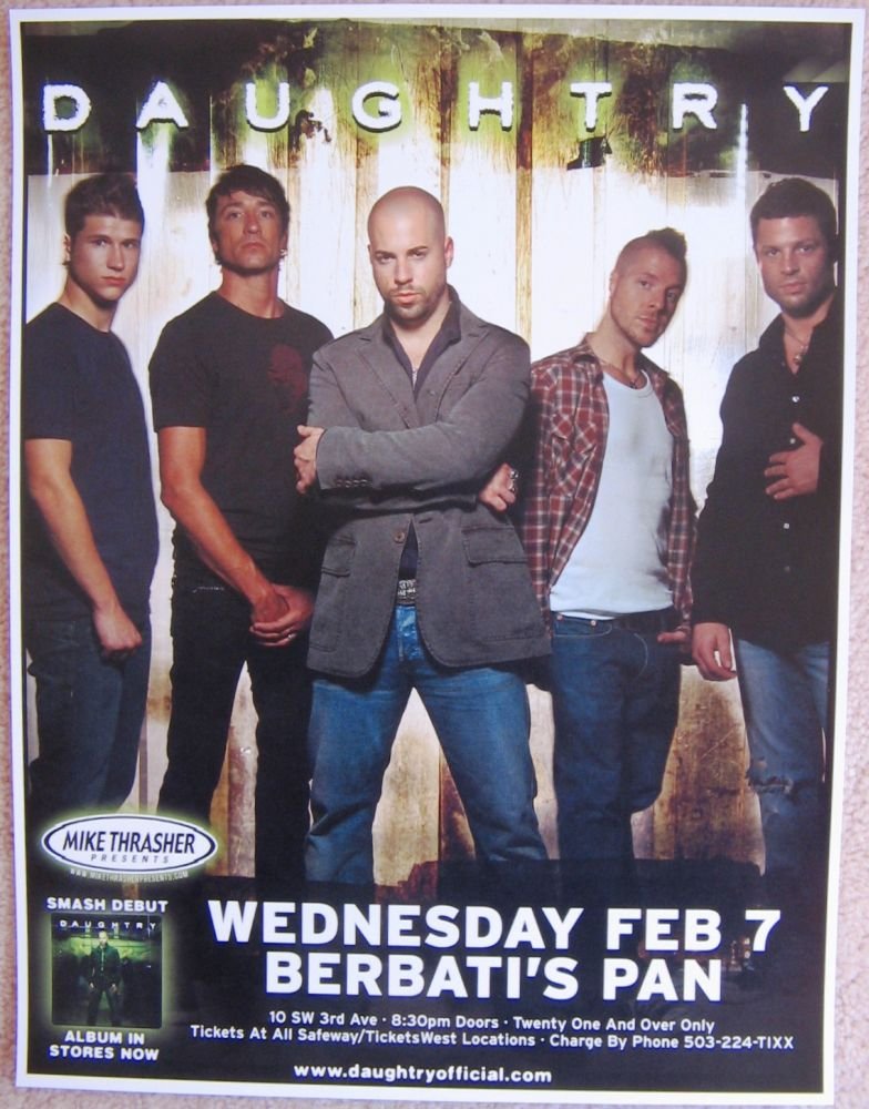 Image 0 of Daughtry CHRIS DAUGHTRY 2007 Gig POSTER Portland Oregon Concert 