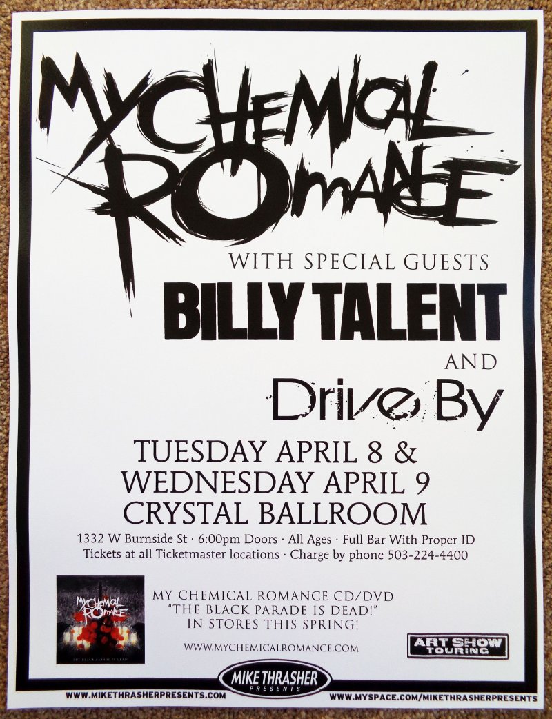 MY CHEMICAL ROMANCE 2008 Gig POSTER Gerard Way Portland Oregon Concert