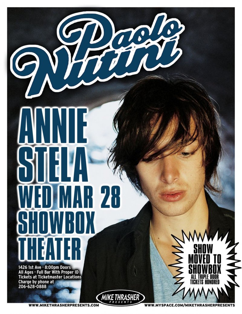 Image 0 of Nutini PAOLO NUTINI Gig POSTER March 2007 Seattle Washington Concert (Version 2)