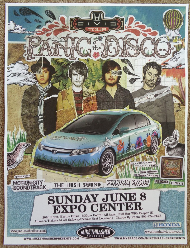 Image 0 of PANIC AT THE DISCO 2008 Gig POSTER Portland Oregon Concert 