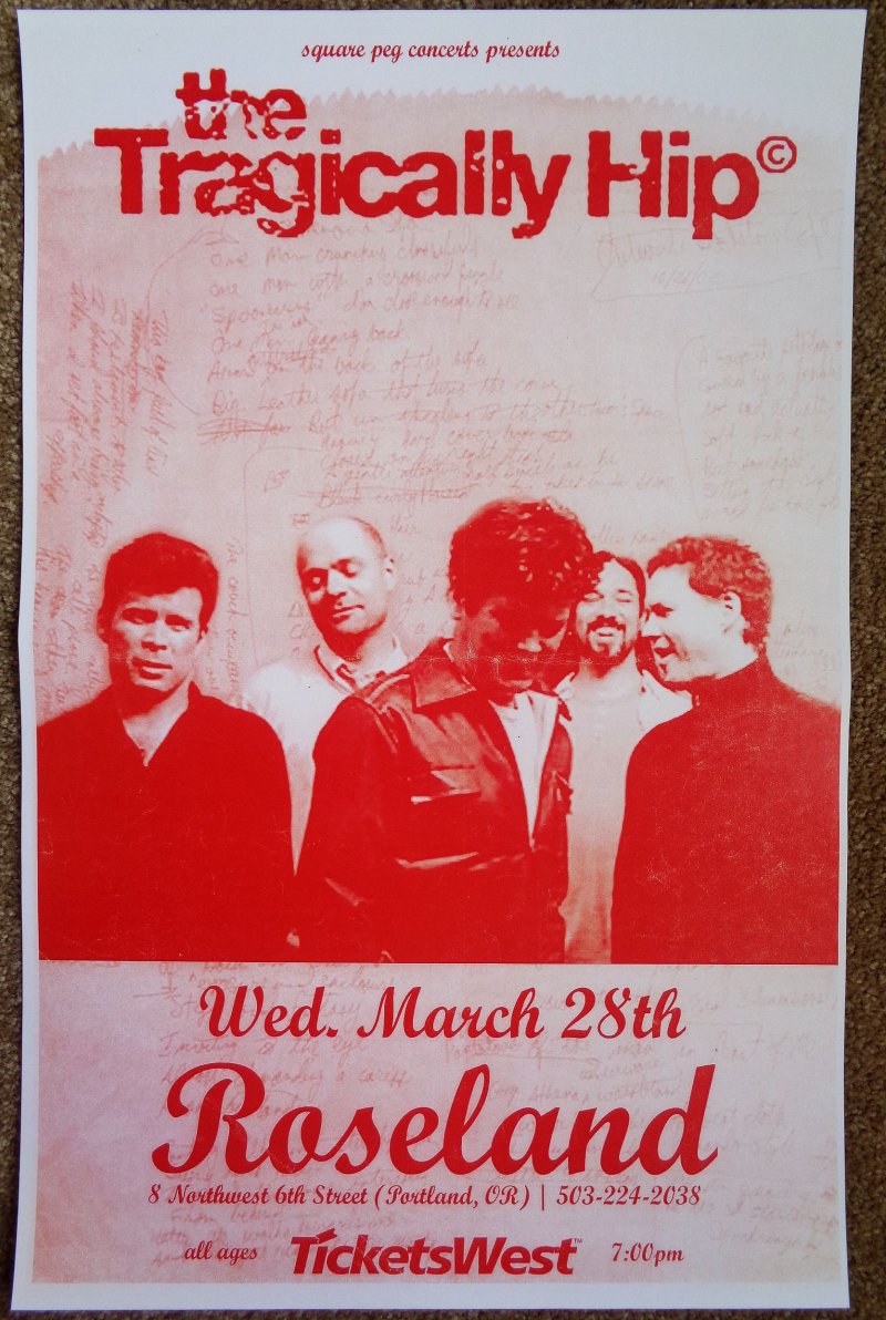 Image 0 of TRAGICALLY HIP 2007 Gig POSTER Portland Oregon Concert GORD DOWNIE