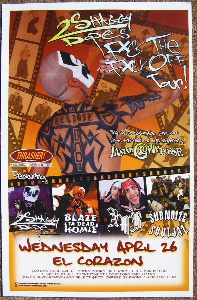 Image 0 of SHAGGY 2 DOPE 2006 Gig POSTER Seattle Washington Concert INSANE CLOWN POSSE