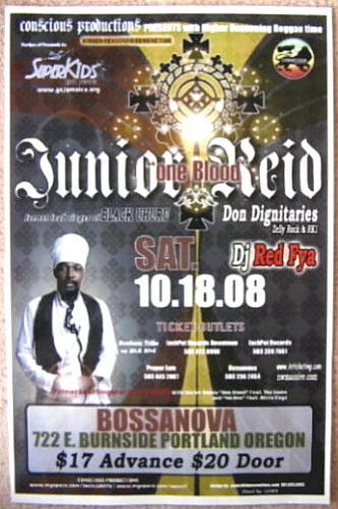 Image 0 of Reid JUNIOR REID 2008 Gig POSTER Portland Oregon Concert BLACK UHURU