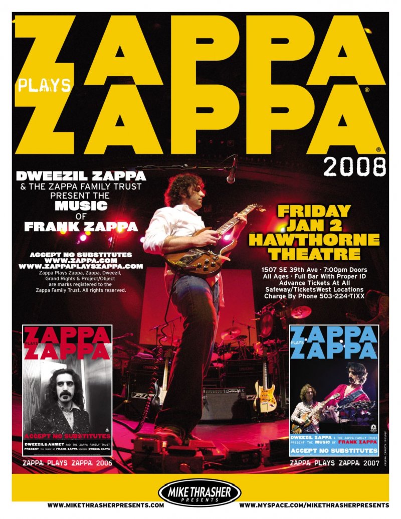 Image 0 of Zappa DWEEZIL ZAPPA Plays FRANK ZAPPA POSTER 2009 Gig Portland Oregon Concert  