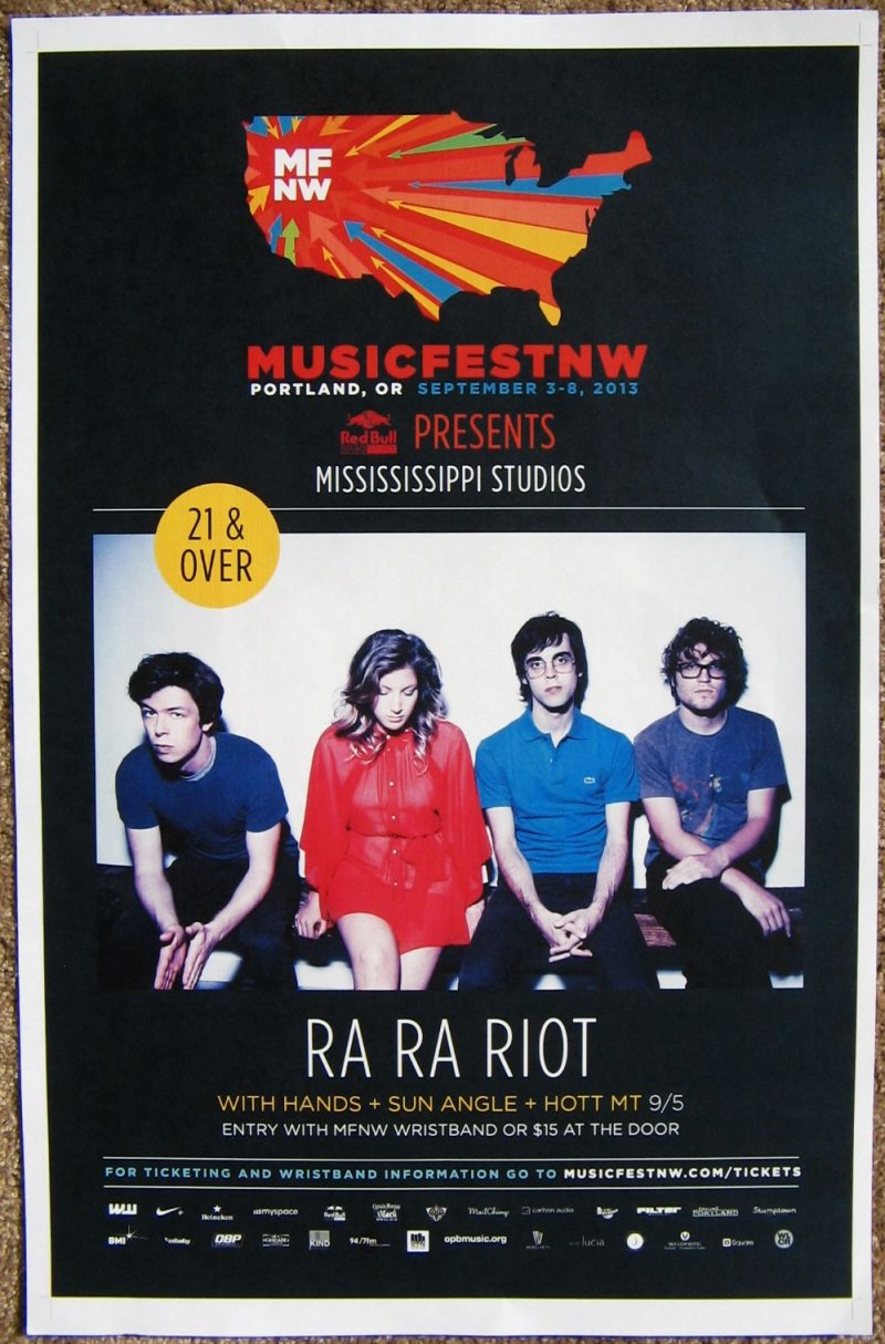 RA RA RIOT 2013 Gig POSTER MFNW Portland Oregon Musicfest NW Concert 