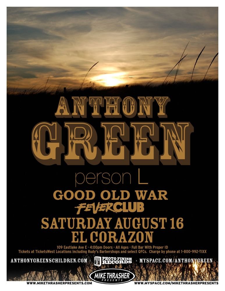 Image 0 of Green ANTHONY GREEN 2008 Gig POSTER Circa Survive Seattle Washington Concert