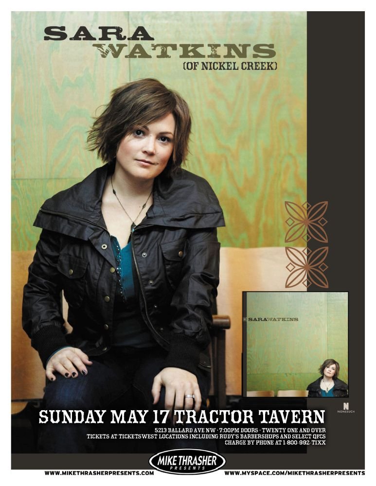 Image 0 of Watkins SARA WATKINS of NICKEL CREEK 2009 Gig POSTER Seattle Washington Concert