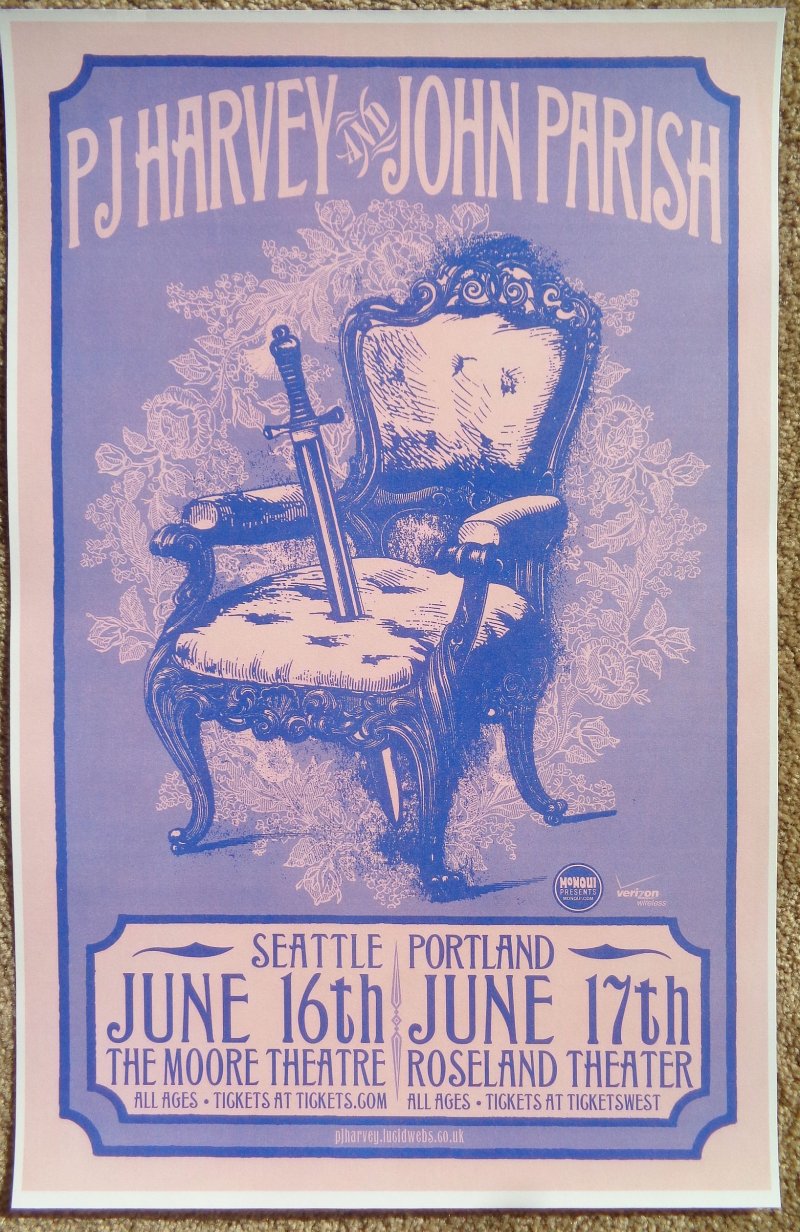 Image 0 of Harvey PJ HARVEY and JOHN PARISH 2009 Gig POSTER Seattle & Portland Concert