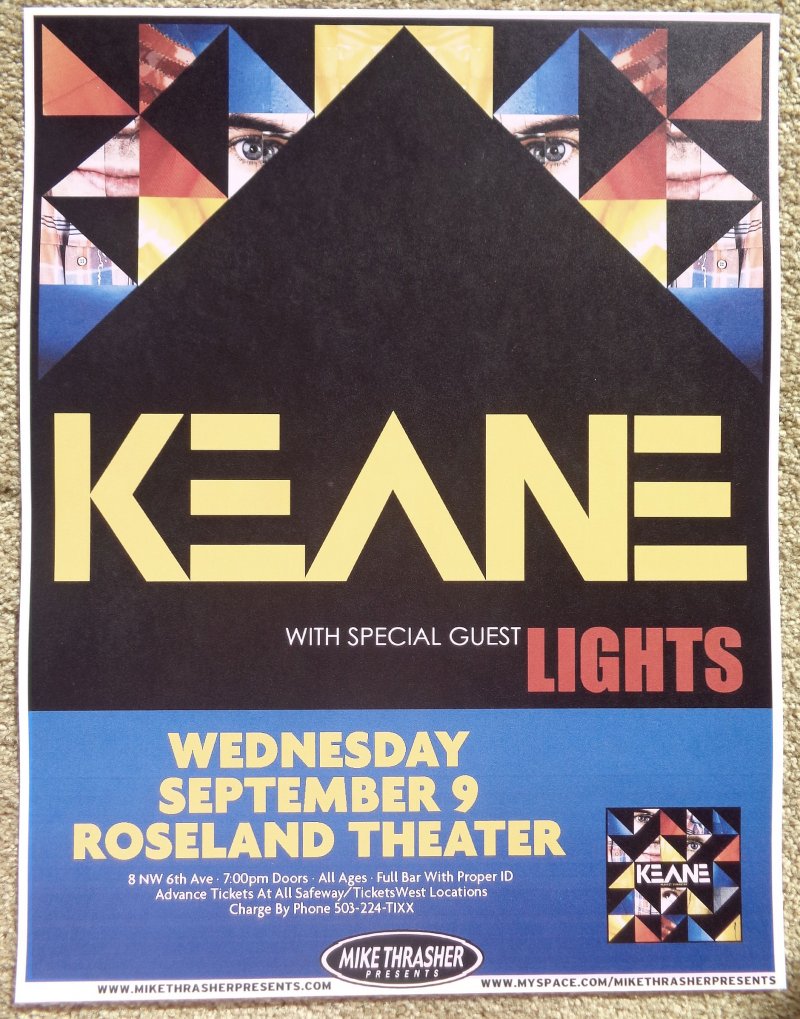 Image 0 of KEANE 2009 Gig POSTER Portland Oregon Concert 