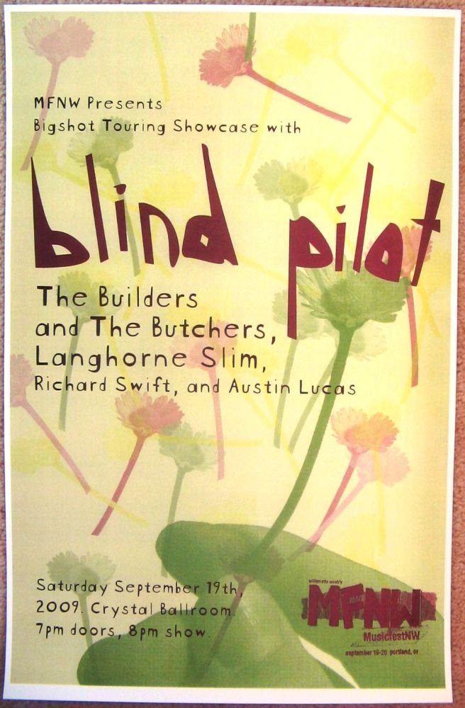 Image 0 of BLIND PILOT MFNW Gig POSTER Sep 2009 Portland Oregon Musicfest NW Concert Ver. 1