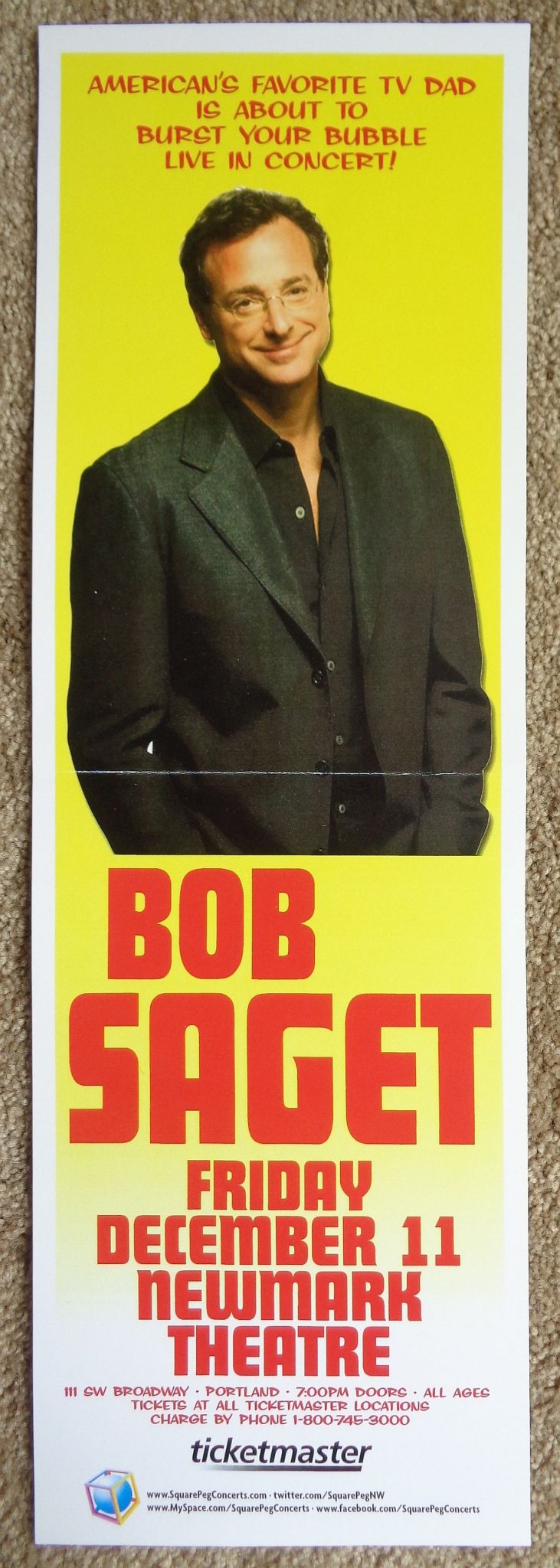 Saget BOB SAGET 2009 Gig 5x17 POSTER Portland Oregon Comedy 