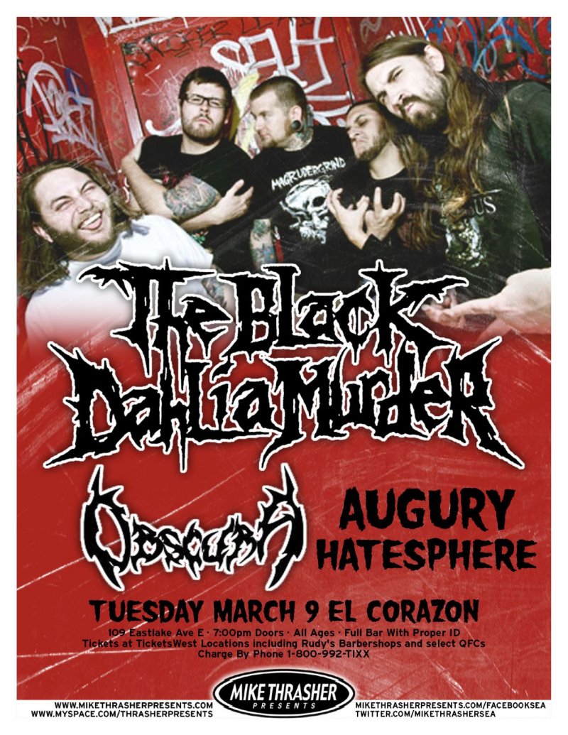 Image 0 of BLACK DAHLIA MURDER 2010 Gig POSTER Seattle Washington Concert 