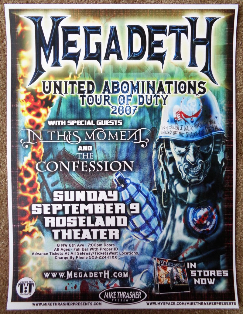 Image 0 of MEGADETH 2007 Gig POSTER Portland Oregon United Abominations Tour Concert