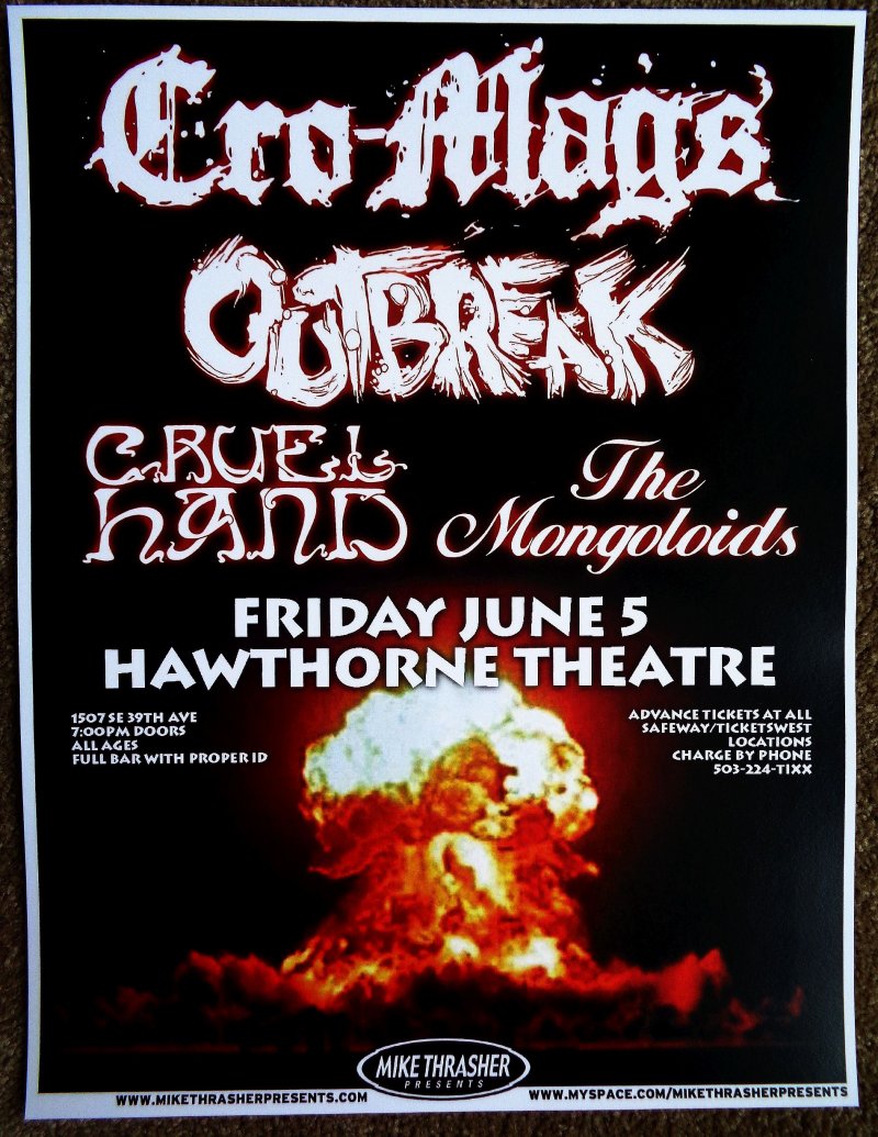 Image 0 of CRO-MAGS CroMags Portland Oregon 2009 Gig Concert POSTER