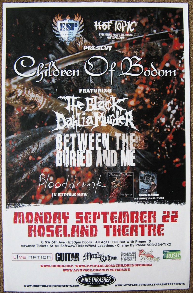 Image 0 of CHILDREN OF BODOM 2008 Gig POSTER Portland Oregon Concert 