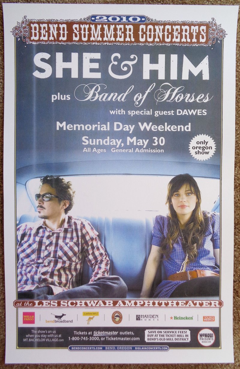 Image 0 of SHE & HIM Gig POSTER May 2010 Zooey Deschanel & M Ward Bend Oregon Concert 