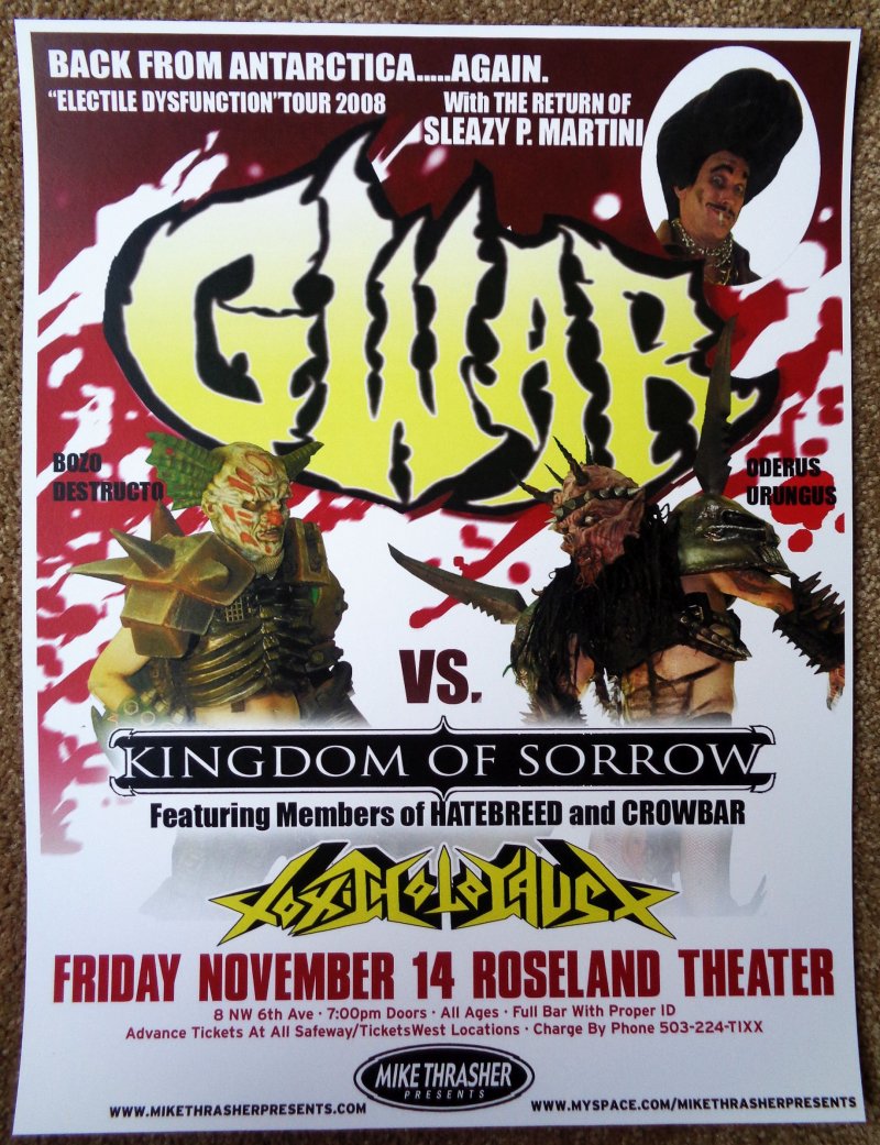 Image 0 of GWAR and KINGDOM OF SORROW 2008 Gig POSTER Portland Oregon Concert